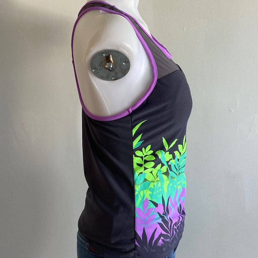 ZeroXposur Womens Tropical Leaf Racerback Tankini Top Grey Purple Size S - Picture 3 of 6